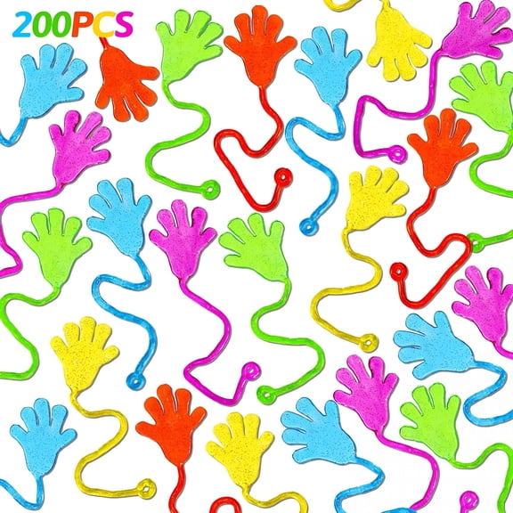 BESTSKY 2026 New 200Pcs Glitter Sticky Hand Party Favors for Kids Birthday Supplies Goodie Bag Stuffers Classroom Treasure Box Carnival Prizes Goody Treat Gift Trinkets Stuff Fillers Stretchy Toys