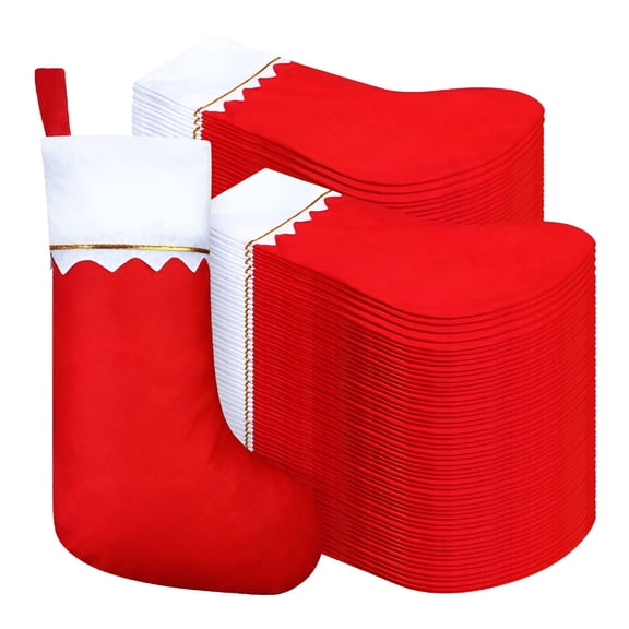BESTSKY 2026 New 100 Pieces Felt Christmas Stockings 15 Inch Party Favors Stockings Xmas Decoration Stockings Rustic Christmas Santa Stockings for Christmas(Red with White Trim)