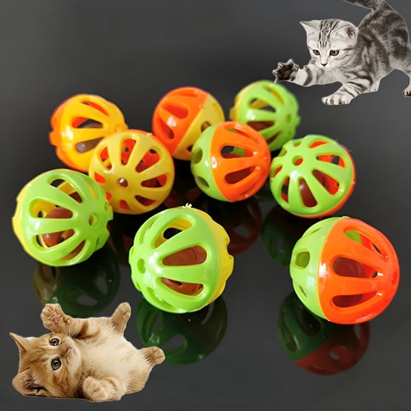 BESTSKY 2026 New 10Pcs 1.42" Cat Toy Ball with Bell, Pet Toy, Cat Jingle Balls for Cats, Kitten Plastic Toys, Random Color for Indoor Play, Cat Entertainment, Kitten Exercise, Interactive Fun.