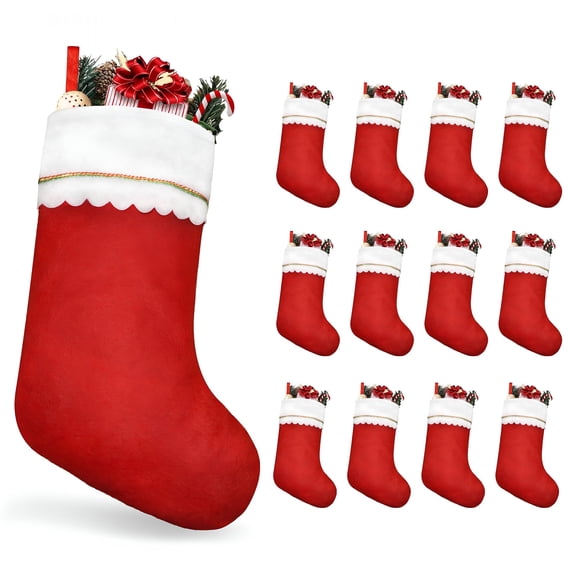 BESTSKY 2026 New 12 Pack Christmas Stockings Bulk,Large 19 Inches Traditional Red&White Christmas Stockings for Fireplace Decoration White Cuff with Gold Trim Christmas Stockings for Christmas Decor