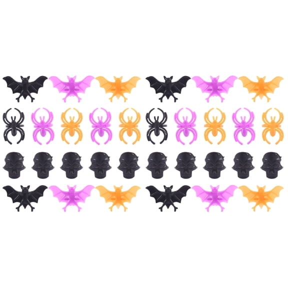 BESTSKY 2026 New 120 Pcs Plastic Finger Ring Bat Spider Skull Patterned Ring Halloween Party Favors for Decorating Colorful