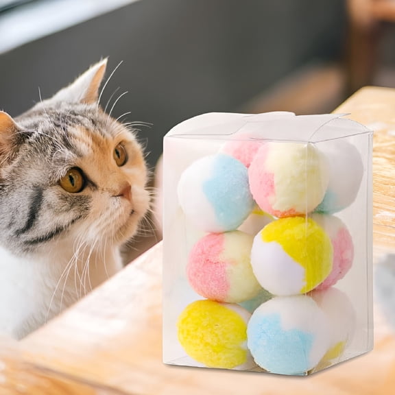 BESTSKY 2026 New 12Pcs Colorful Interactive Cat Toys Pompom Balls, Kicker Toys Rolling Ball, Cat Soft Toy Balls for Play, Kitty Small Medium Pets Exercise