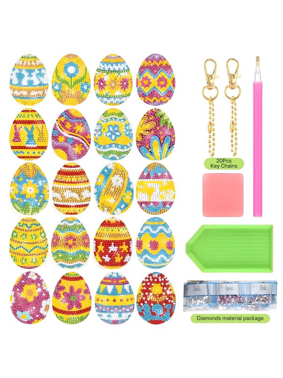 2026 New 20Pcs Easter Eggs Diamond Art Keychain Charmseaster Diamond Artdiy Handmade Keychain Diamond Art Kitfun&Cute Easter Decorations for Home Easter Egg Decorations