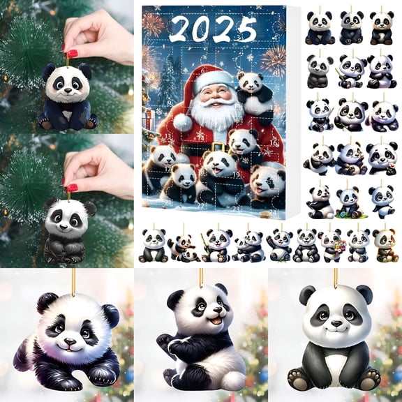 BESTSKY 2026 New 24-Day 2D Acrylic Christmas Advent Calendar Panda Pendant Blind Box for Kids,Adults,Table,Desk,Shelf,Wall