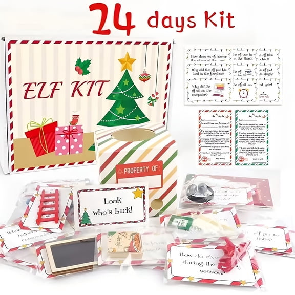BESTSKY 2026 New 24 Days Christmas Elfmagic Kit Christmas Advent Gift Box,Fun Elf Activities Props and Countdown Xmas Party Gift,Holiday Decorations Elf Advent Calendar