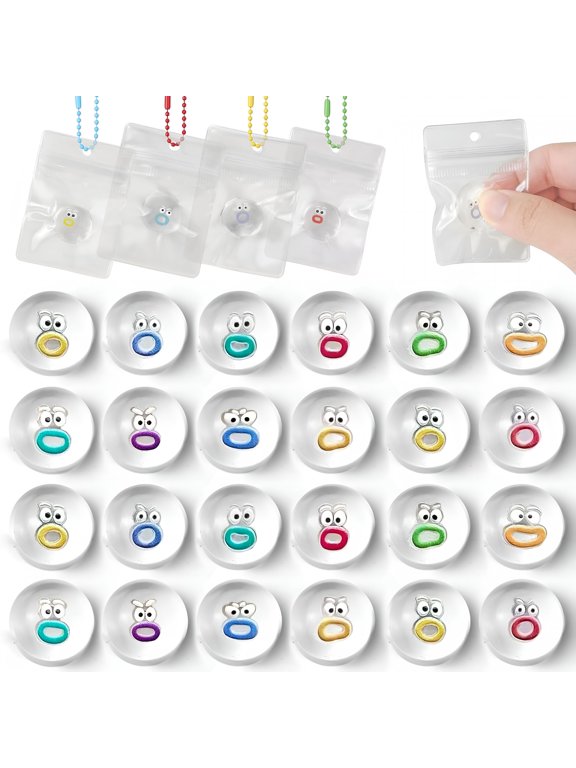 2026 New 24 Packs Mini Stress Toys Expression Squeeze Fidget Toys with 24 Keychains, Sticky Cute Mini Fidgets for Office, School, Travel, Home, Party