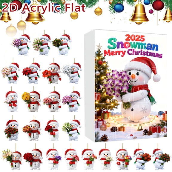 BESTSKY 2026 New 2D Christmas Snowman Floral Flat Pendant Countdown Calendar Blind Box Countdown Calendar for Kids for Holiday, Christmas, Countdown, Children, Gifts, Festive, Classroom, Home, Fun