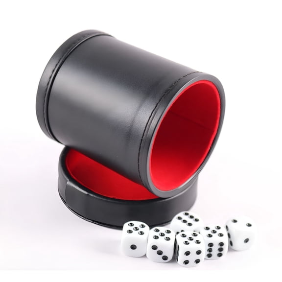 BESTSKY 2026 New 2Pcs Leather Dice Cup Set Felt Lining Quiet Shaker Dot Dices for Games Includes 5Pcs Dot Dices Gambling Game Props