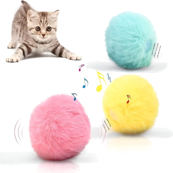 BESTSKY 2026 New 3 Pack Fluffy Plush Cat Ball Toys,Interactive Chirping Balls Cat Kicker Toys for Home,Apartment,Living Room,Bedroom,Playroom