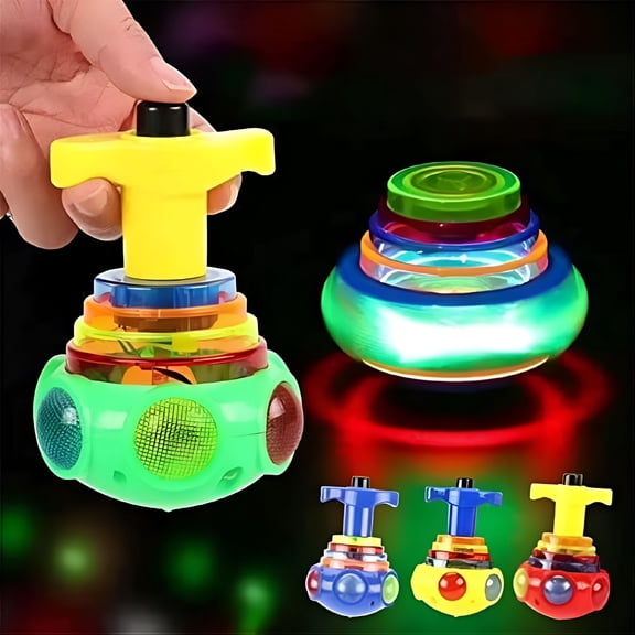BESTSKY 2026 New 3 Pack Light Up Flashing Spinning for Kids Magic Flashing Music Gyro Spinning Top Gyroscope Funny Ufo Led Shining Toys