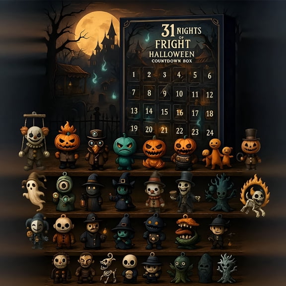 BESTSKY 2026 New 31 Nights of Fright - Halloween Countdown Box with Figurines,Gift Box Halloween,Funny Doll Collectible Horror Figures,Hanging Charms&Halloween Decorations