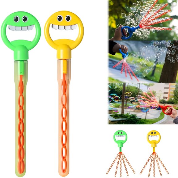 BESTSKY 2026 New 32 Hole Smiling Face Bubble Stick,Bubble Wand Toys,Bubble Blower Toy,Outdoor Birthday Party Favors for Kids Toys for 3 4 5 6 7 8 Year Old Girls(Green+Yellow)