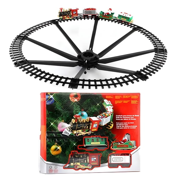 BESTSKY 2026 New 35.64-Inch Christmas Train Set with Sound and Light-Xmas Tree Decoration Holiday Rail Toy for Hanging Display and Festive Decor for Christmas,Home,Party-Red