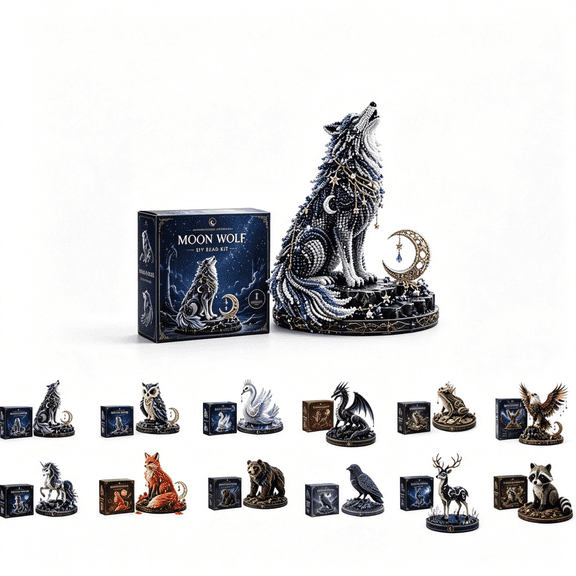 BESTSKY 2026 New 3D Beaded Animal Kit, Mythical Guardian Diy Animal Beading Kit, Unique Handmade Gift for Craft Lovers (Moon Wolf), Fantasy Design 3d beaded animal kit