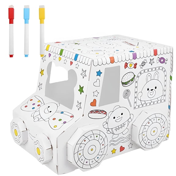 BESTSKY 2026 New 3D Cardboard Playhouse Educational Diy Toy Hand Painted Interactive Cardboard Assembly House Car Sheep Toy for Children