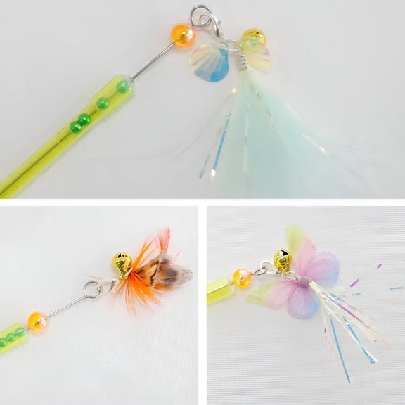 BESTSKY 2026 New 3Pcs Kitten Toys Adjustable Length Cat Wand Toy Flexible Rod Design Cat Wand Style1 for Interactive Play Exercise Training Bonding Moments Indoor Fun.