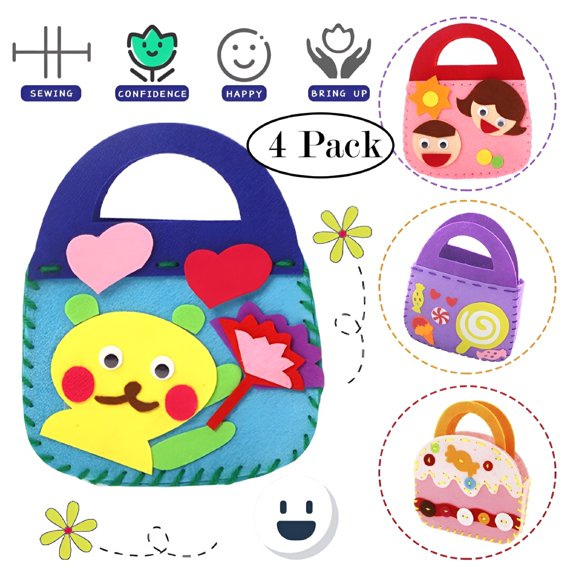 BESTSKY 2026 New 4 Pack Kids Sewing Kits for BeginnersHandbag- Fun Diy Kids Craft and Sew Kits for Girls and Boys Set, Preschool Educational Toys- Diy Art Craft Hand Stitch Play Set
