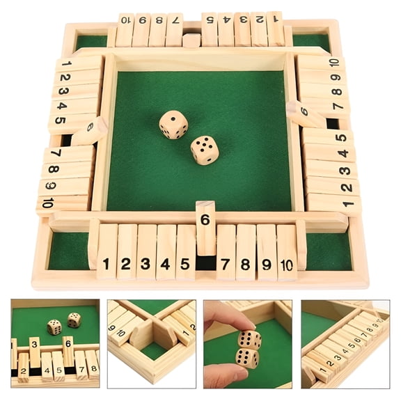BESTSKY 2026 New 4 Player Shut the Box Set Large Wooden Board Eco-Friendly Wooden Interactive Shut the Box Dice Game with Digital Numbers Four-Person Digital Game Toys for Ktv Bar Club Party