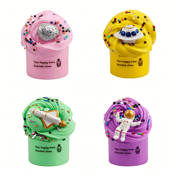 BESTSKY 2026 New 4Packs Fluffy Butter Slime for Kids Astronaut Toy Slime Kit,Non-Sticky,Super Soft Sludge Stress Relief Toy,Fun Diy Craft Gift for Birthday,Party Favors,School Activities