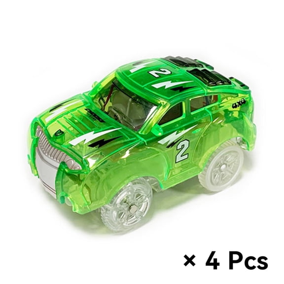 BESTSKY 2026 New 4Pcs Cars Luminous Track Race Car Toys Multifunctional Car Flex Track Cars for Playtime,Indoor,Outdoor,Gift,Party,Green Style 4