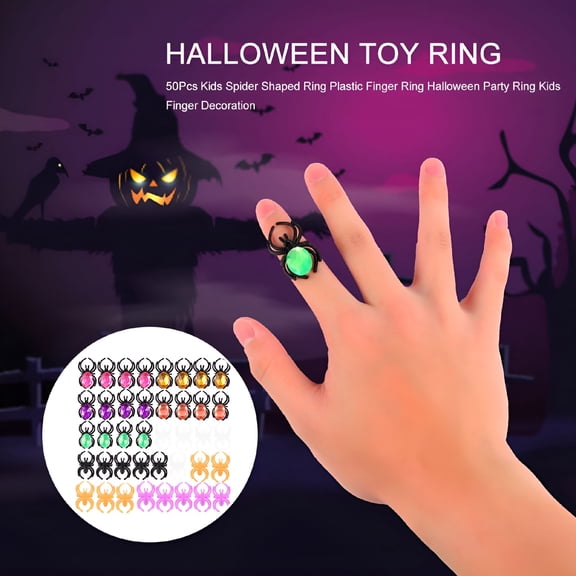 BESTSKY 2026 New 50Pcs Halloween Rings Holiday Party Favors Plastic Rings,For Halloween,Birthday,Costume Party,Trick Or Treat