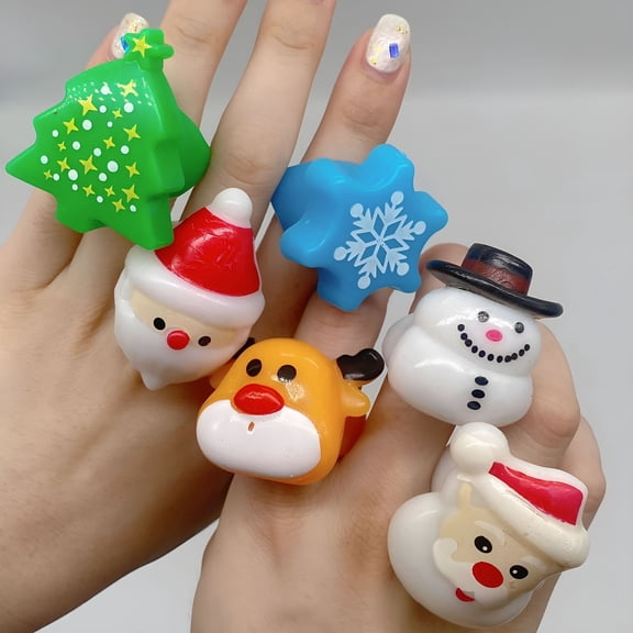BESTSKY 2026 New 6/24Pcs Christmas Light Rings Party Favors Led Glow Up Rings Party Supplies Flashing Glowing Finger Rings Decoration for Kids Adults