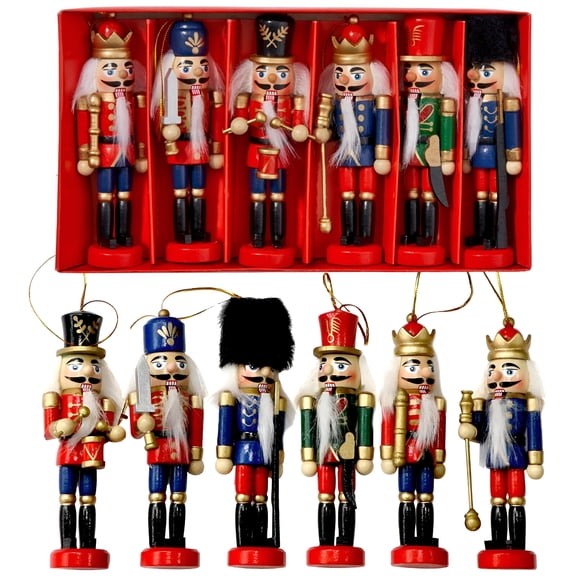BESTSKY 2026 New 6 Christmas Tree Wooden Nutcracker Soldier Decorations Tree Hanging Baubles Christmas Nutcracker Decorations