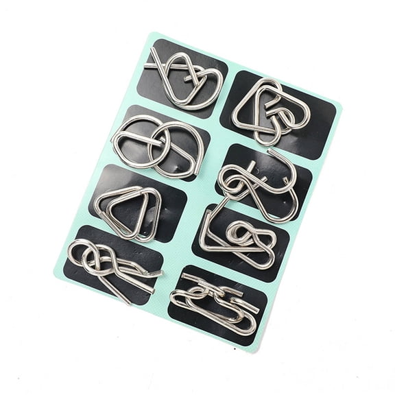BESTSKY 2026 New 8Pcs Metal Puzzle for Brain Training Stress Relief Double Rust Removal Brain Teaser Puzzles Thickened Electroplating Metal Link Unlock Interlock Toys Style 1