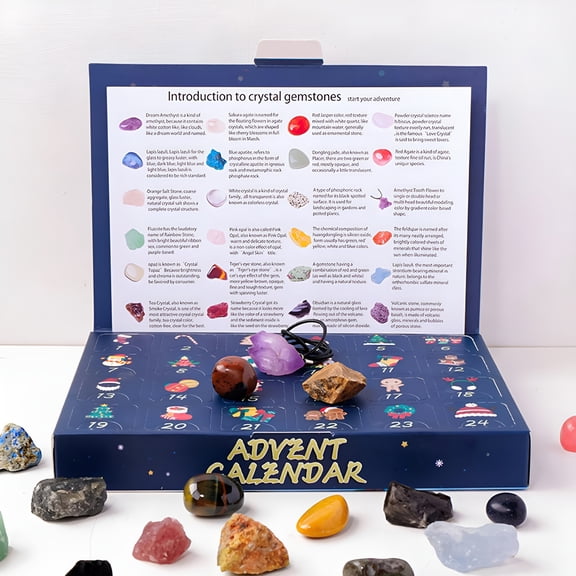 BESTSKY 2026 New Advent Calendar with 24 Rocks Mineral Creative for Children Kids Adults Rolling + Rough Stone for Education,Collection,Gift,Science
