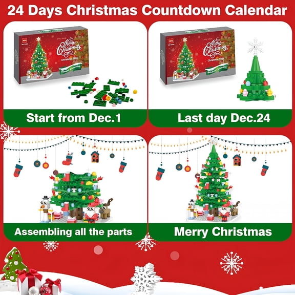 BESTSKY 2026 New Advent Calendarchristmas Tree Building Blocks Kit-Christmas Countdown Calendar 24 Days Gift Christmas Tree Building Set Xmas Gifts for Adults Teens Boys Girls