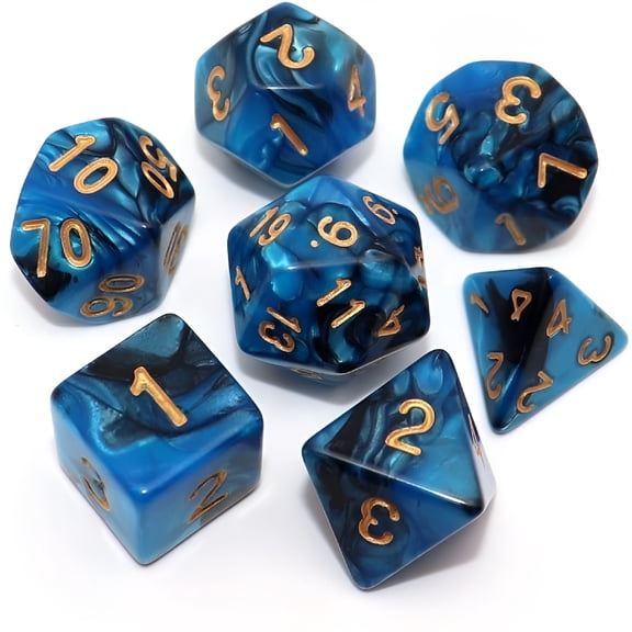 BESTSKY 2026 New Blue Mix Black Dice Dnd Polyhedral Dice Set for Dungeon and Dragons D&D Rpg Role Playing Games for Tabletop,Board Game,Roleplay 7-Die Set