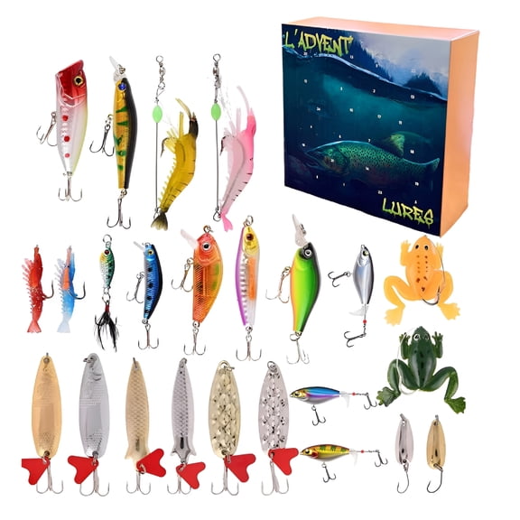 BESTSKY 2026 New Christmas Fishing Blind Box-Fishing Lure Advent Calendar for Adults,Advent Fishing Calendar with 24 Fishing Lures Kit | Festive Countdown to Christmas(One Size)