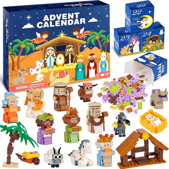 BESTSKY 2026 New Christmas Nativity Advent Calendarkids-24 Days Building Blocks Kits Countdown Calendar Set- Toy Advent Calendar