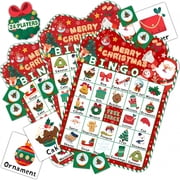 BESTSKY 2026 New Christmas Party Bingo Game for Large Groups 24 Players 33 Piece Set with Number Tokens and Markers for Party,Classroom,Family Night,Office