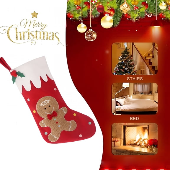 BESTSKY 2026 New Christmas Stockings,Christmas Gingerbread Man 18 Inches Large Christmas Stocking,Xmas Fireplace Hanging Stockings Decorations for Family Holiday Party Ornaments Decor