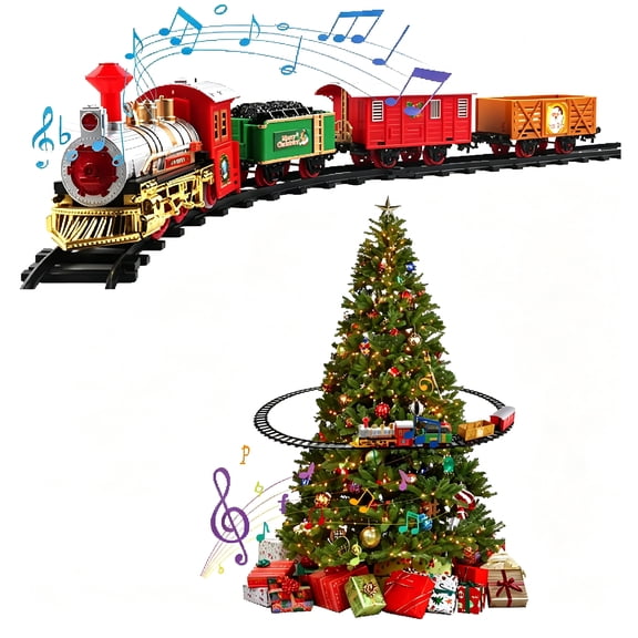 BESTSKY 2026 New Christmas Tree Train Express Holiday Festive Set Track Light&Sound Gift Christmas Tree Train Set Around the Tree for Home,Living Room,Party,Family,Kids