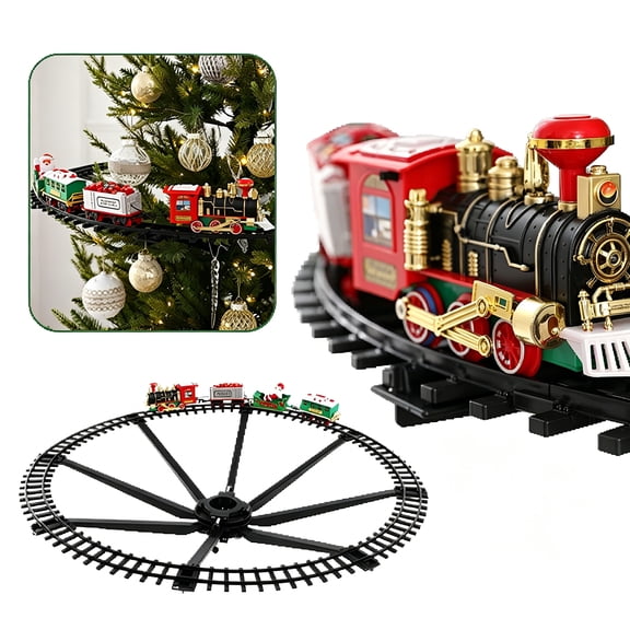 BESTSKY 2026 New Classic Christmas Train Set with Lights and Sounds-11.5 Ft Railway Tracks Battery Operated Train Toy Models,Plastic Electronic Playset for Under the Tree,Festive Decor&Kids Gift