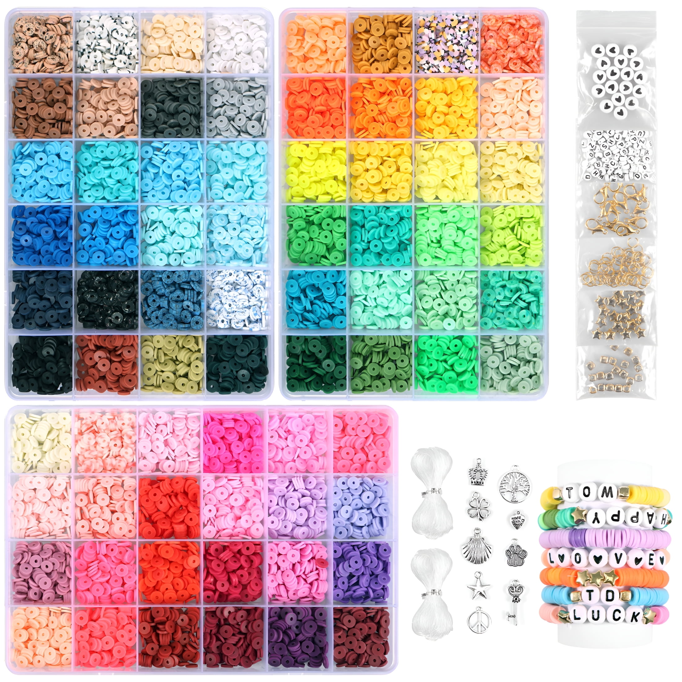 BESTSKY 2026 New Clay Beads Bracelet Making Kit 72 Colors Clay Beads Crafts Kit with Pendant Diy Clay Beads Spacer Beads Kit with Letter Beads and Elastic Strings for Jewelry Necklaces Bracelets