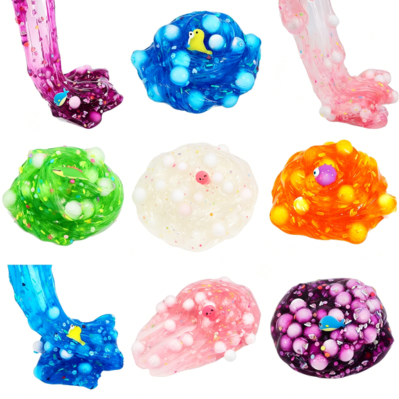 BESTSKY 2026 New Clear Slime with Jelly Cubes,Crunchy Crystal Boba Slime Super Soft Sludge Toy with Cute Charms,Party Favors Slime for Girls Boys