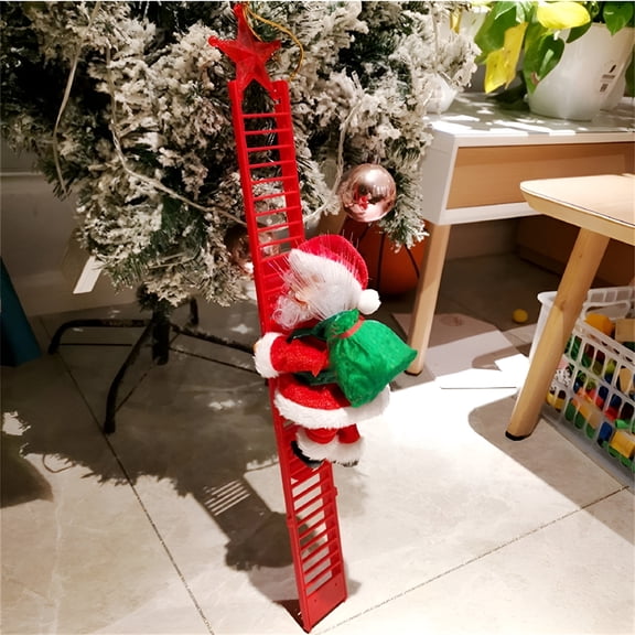 BESTSKY 2026 New Climbing Santa on Ladder with Music,Santa Climbing Ladder to Tree Animated Holiday Party Home Wall Christmas Tree Decoration Xmas Gift