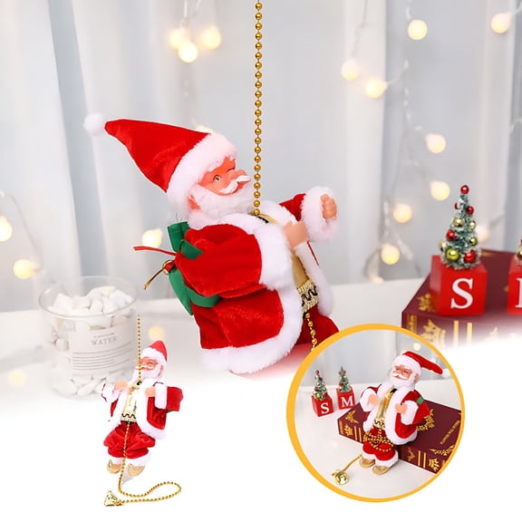 BESTSKY 2026 New Creative Santa Climbing Rope Toy Electric Climbing Santa Claus on Beads Chain Battery Operated Christmas Decoration Musical Moving Santa Indoor Outdoor Xmas Tree Hanging Ornaments