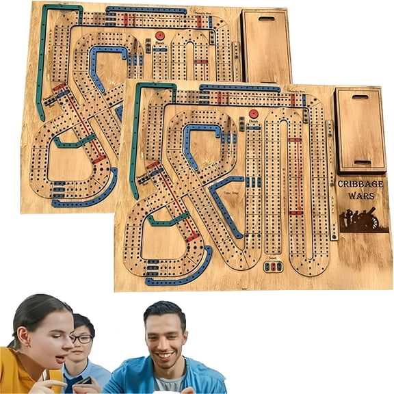 BESTSKY 2026 New Cribbage Board Game Set,Wooden Cribbage Board with Built-In Storage Compartment for Cribbage Pegs 2 Pcs for Family Game Night,Parties,Home Entertainment,Travel Games
