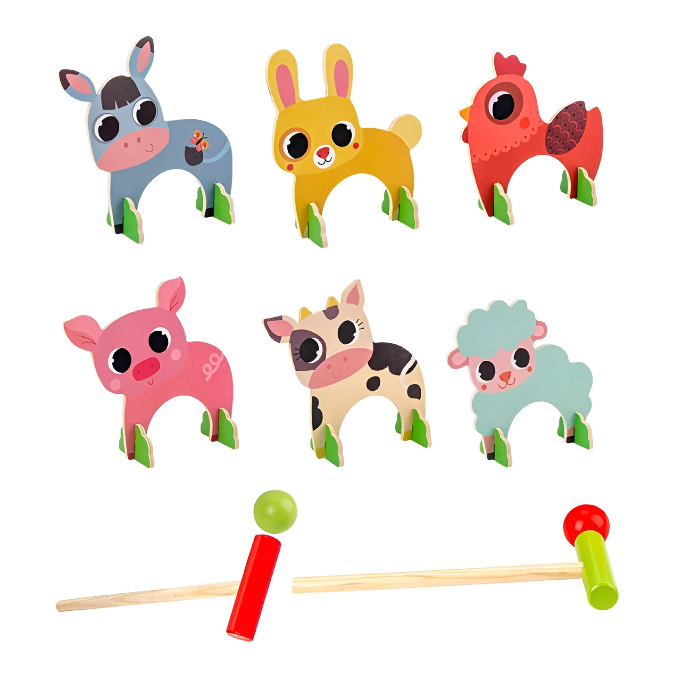 BESTSKY 2026 New Croquet Set Kids Game Wooden Animal Outdoor Lawn Balls Kick Children Animals Preschool Mini for Outdoor Play,Backyard Games,Family Fun,Kids' Activities,Preschool Entertainment