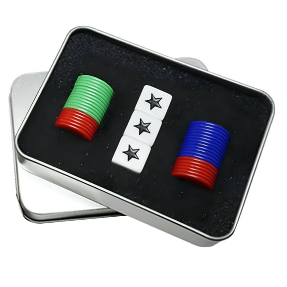 BESTSKY 2026 New Dice Game Set with Metal Storage Box Left Right Dice Game Set Multiplayer Entertainment with 3 Dices 36 Chips Aluminum Box Packaging Perfect for Hours