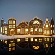 BESTSKY 2026 New Diy Foldable Christmas Gingerbread House Cardboard Kit with Led Lights,Make A Xmas Gingerbread House Craft Decor Kit,Village Home Decorations Gift for Home Festival Holiday 2Set