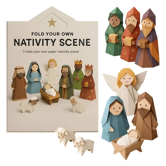 BESTSKY 2026 New Diy Paper Nativity Scene Kit-Holiday Decoration for Family Activities,Step-By-Step Instructions for Easy Crafting,For Mantel and Table Display