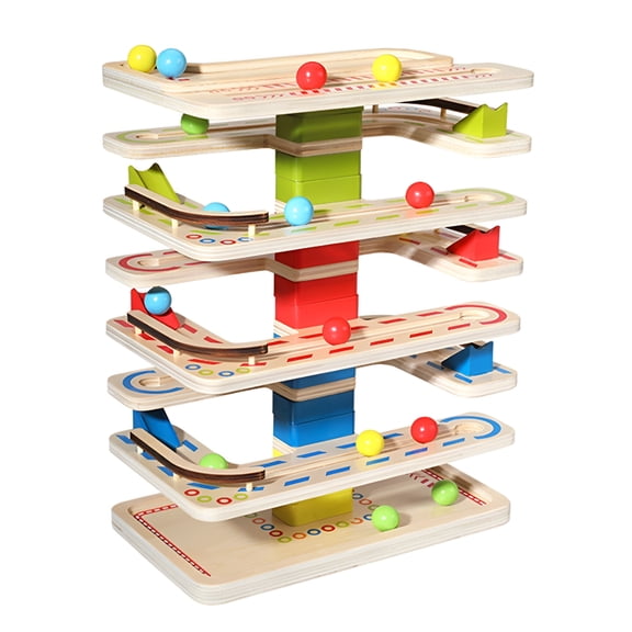 BESTSKY 2026 New Educational Toy Wooden Marble Run Tower Educational Toy Set for Kids(12.01X9.45X5.51 Inches)For Stem Learning,Motor Skills Development,Creative Play,Problem-Solving,Family Fun