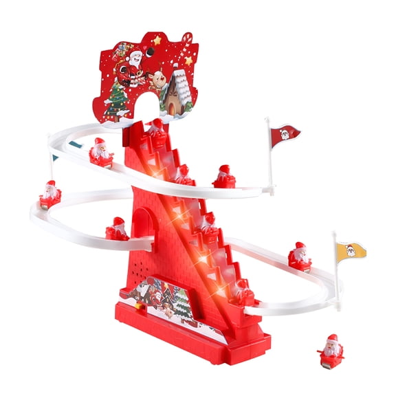 BESTSKY 2026 New Electric Santa Climbing Track Toy with Led Light Music Christmas Father Automatic Stair Climbing Roller Coaster Sliding Toy Toddlers Boys Girls Gift