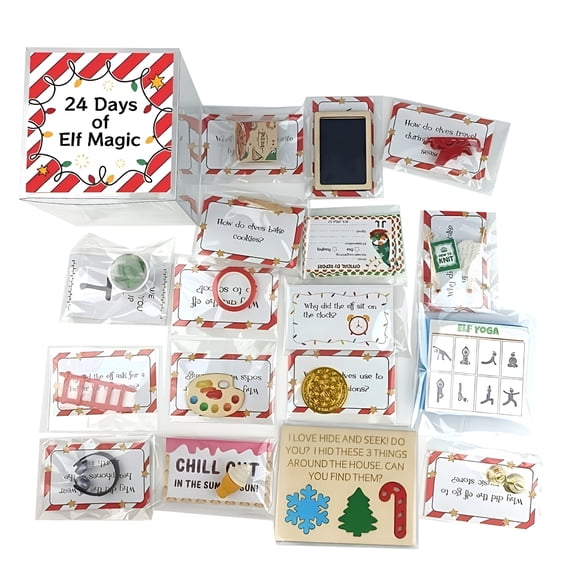 BESTSKY 2026 New Christmas Set,Fun Elf Activities Props and Countdown Xmas Gift and Party Favor for Girls,Boys,Or Friends and Family,Elf Kit 24 Days of Christmas
