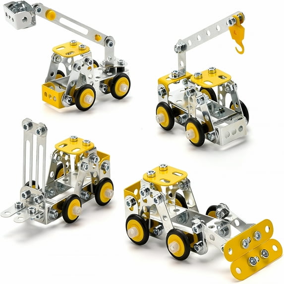 BESTSKY 2026 New Erector Set for Boys,4 Mini Metal Model Set for Kids,Engineering Metal Building Kit,Learning Construction Truck Building Toys for Boys Age 8-12 Diy Stem Educational Gifts(330Pcs)